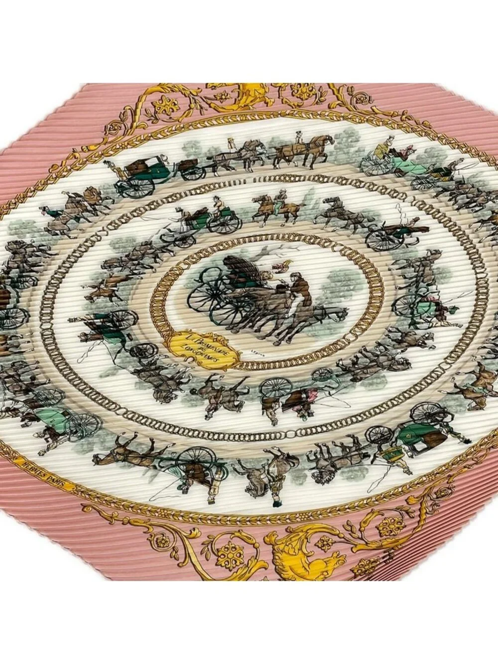 Hermes Scarf Carre Plisse Pink White Multi la Promenade de Longchamps Pleats